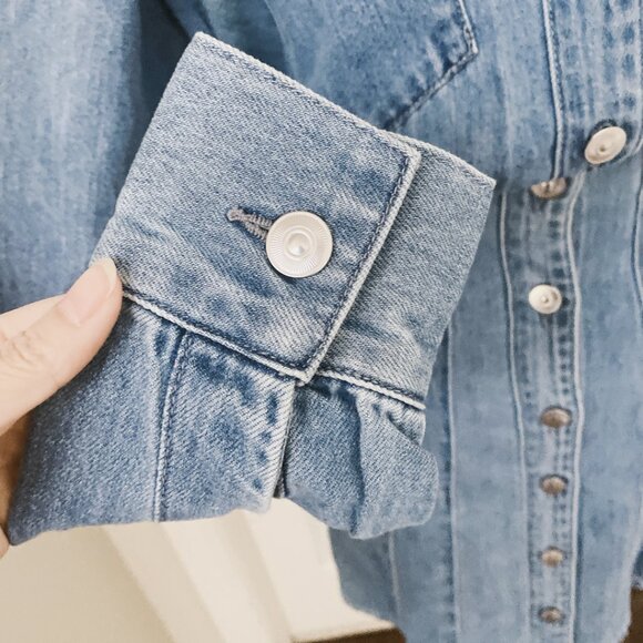 NWT Women's Long Sleeve Blue Denim Shirt Dress Classic Button Down Jean Shirt - Picture 5 of 7